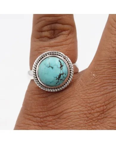 Tibetan Turquoise Gemstone Ring - 925 Sterling Silver Handmade Jewelry