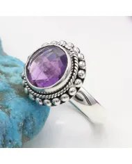 Amethyst Boho Ring in 925 Sterling Silver - Round Gemstone Jewelry