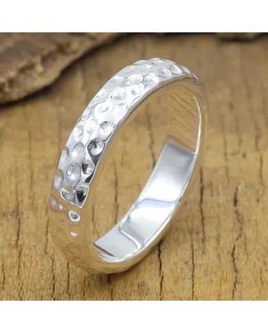 Hammered Band Ring - 925 Sterling Silver Handmade Unisex Jewelry