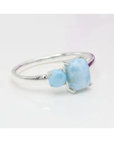 Natural Larimar Ring - 925 Sterling Silver Handmade Minimalist Jewelry