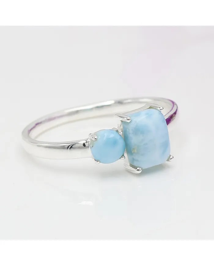 Natural Larimar Ring - 925 Sterling Silver Handmade Minimalist Jewelry