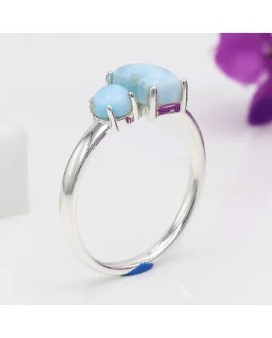 Natural Larimar Ring - 925 Sterling Silver Handmade Minimalist Jewelry