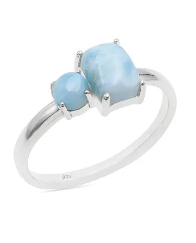 Natural Larimar Ring - 925 Sterling Silver Handmade Minimalist Jewelry