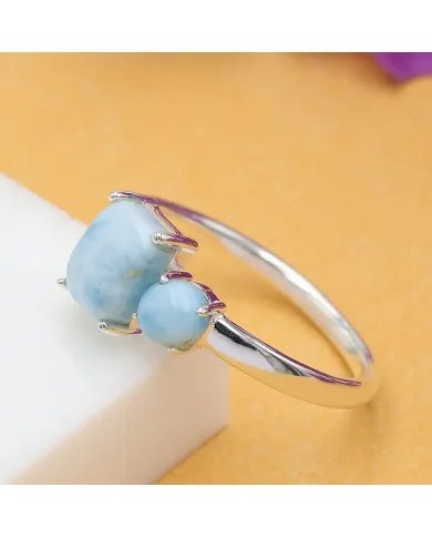 Natural Larimar Ring - 925 Sterling Silver Handmade Minimalist Jewelry