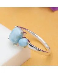 Natural Larimar Ring - 925 Sterling Silver Handmade Minimalist Jewelry