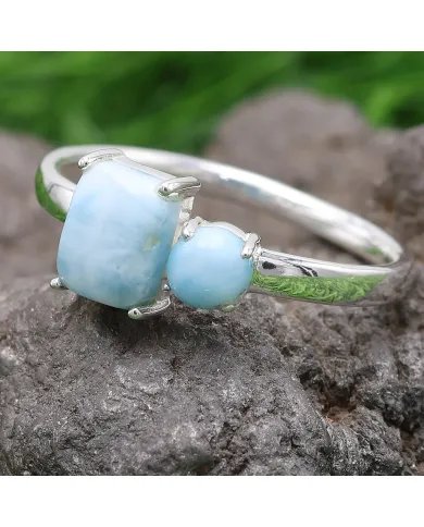 Natural Larimar Ring - 925 Sterling Silver Handmade Minimalist Jewelry
