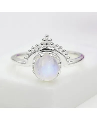 Rainbow Moonstone Ring - Sterling Silver Versatile Boho Ring for Her