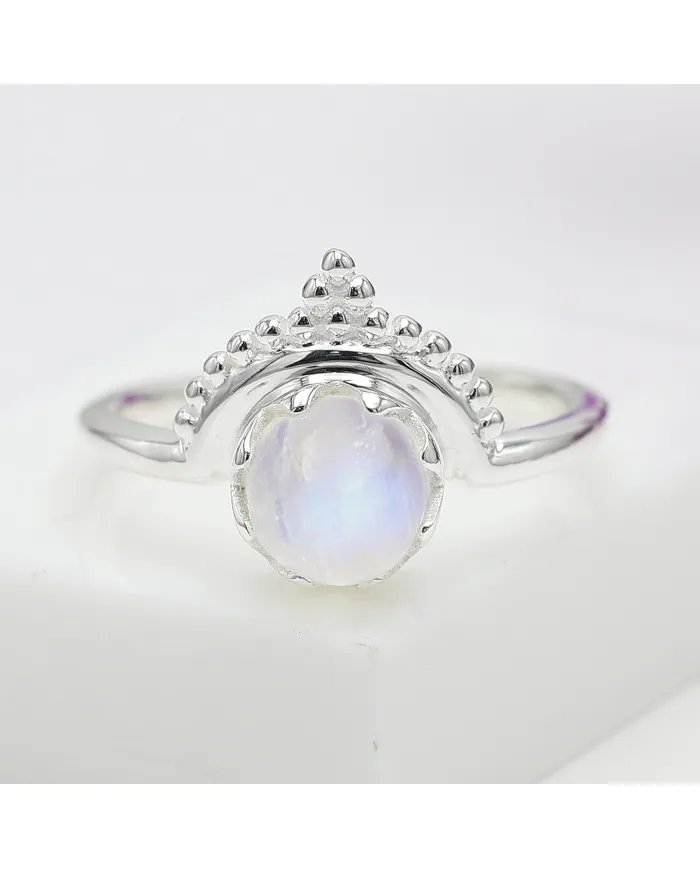Rainbow Moonstone Ring - Sterling Silver Versatile Boho Ring for Her
