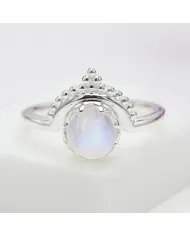 Rainbow Moonstone Ring - Sterling Silver Versatile Boho Ring for Her