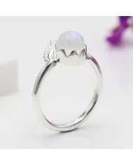 Rainbow Moonstone Ring - Sterling Silver Versatile Boho Ring for Her