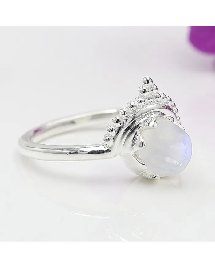 Rainbow Moonstone Ring - Sterling Silver Versatile Boho Ring for Her