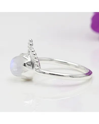 Rainbow Moonstone Ring - Sterling Silver Versatile Boho Ring for Her