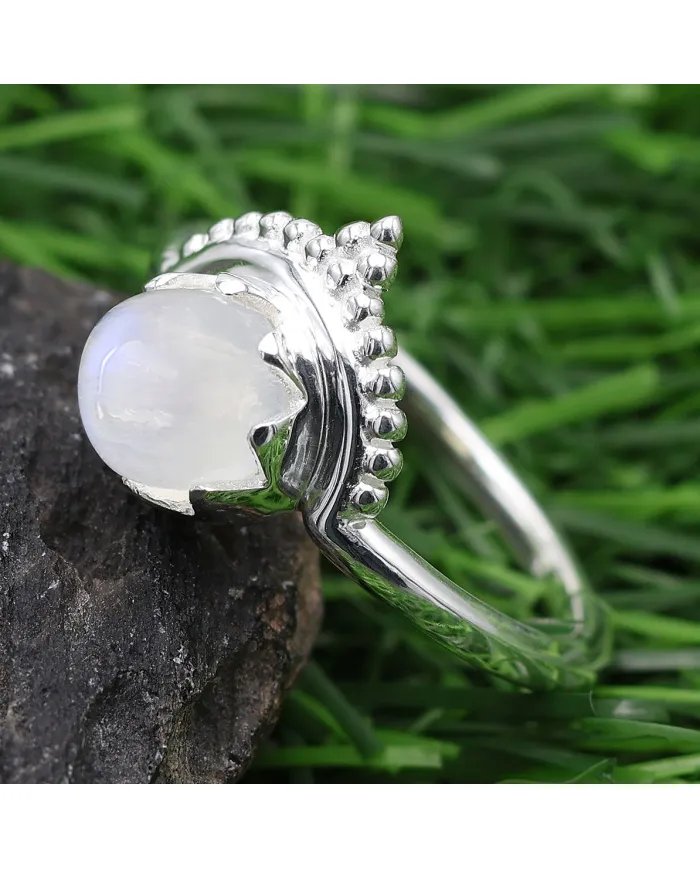 Rainbow Moonstone Ring - Sterling Silver Versatile Boho Ring for Her