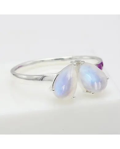 Rainbow Moonstone Ring - 925 Sterling Silver Handmade Minimalist Jewelry