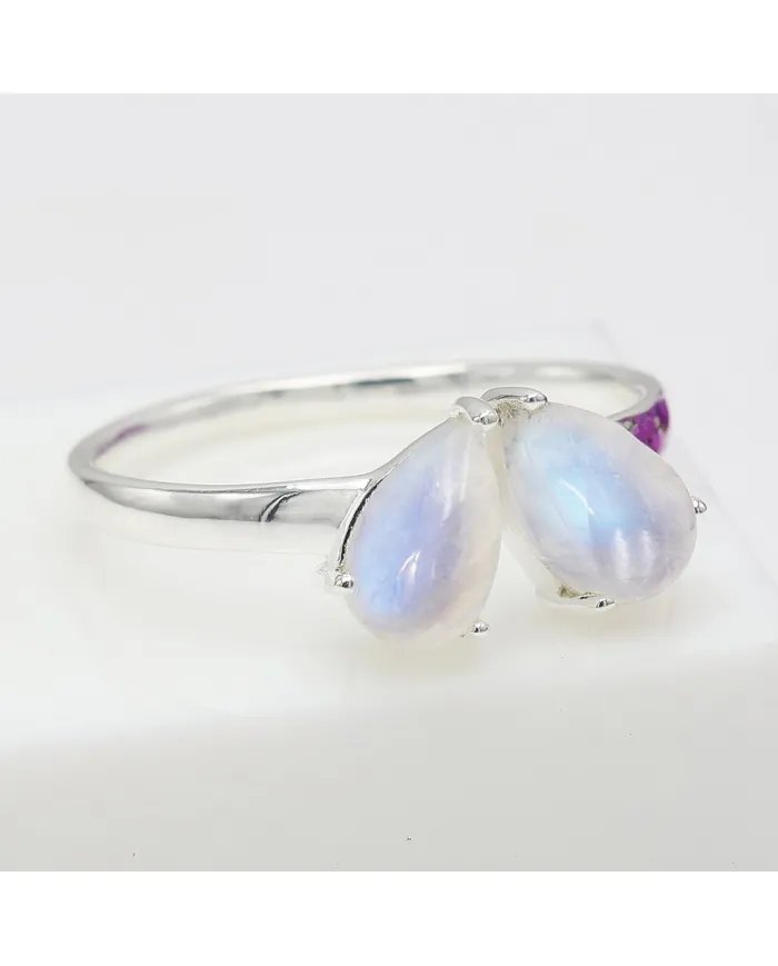 Rainbow Moonstone Ring - 925 Sterling Silver Handmade Minimalist Jewelry