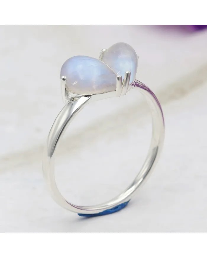Rainbow Moonstone Ring - 925 Sterling Silver Handmade Minimalist Jewelry