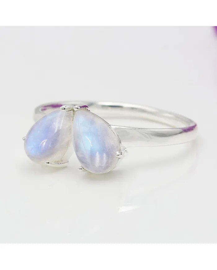 Rainbow Moonstone Ring - 925 Sterling Silver Handmade Minimalist Jewelry