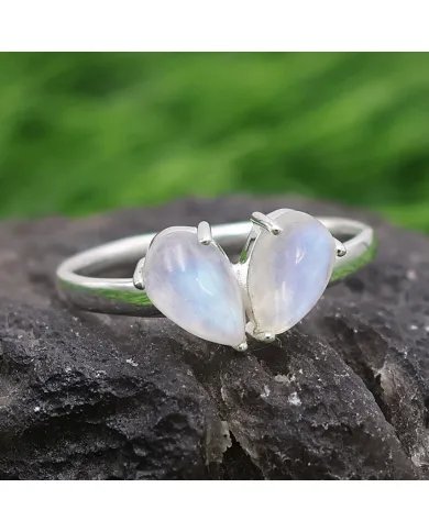 Rainbow Moonstone Ring - 925 Sterling Silver Handmade Minimalist Jewelry