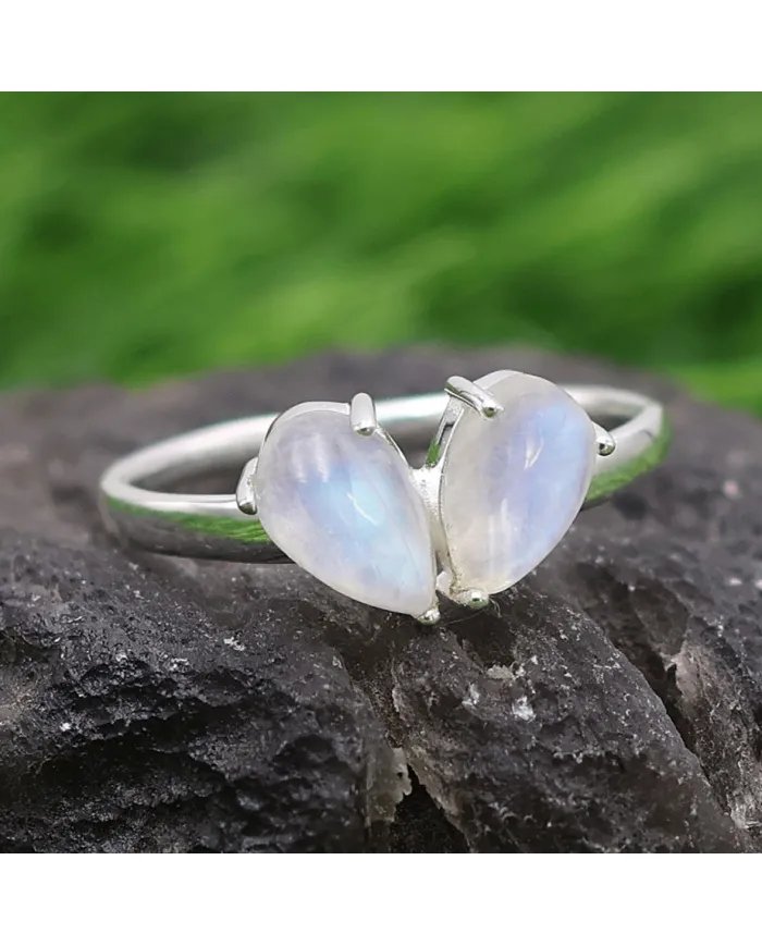 Rainbow Moonstone Ring - 925 Sterling Silver Handmade Minimalist Jewelry