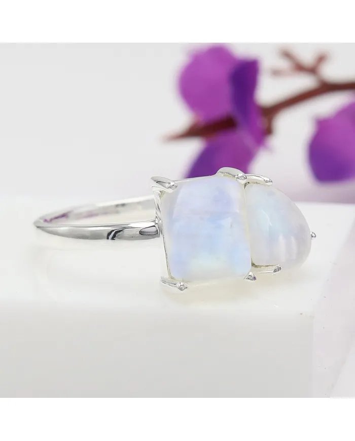 Rainbow Moonstone Ring - 925 Sterling Silver Handmade Jewelry for her