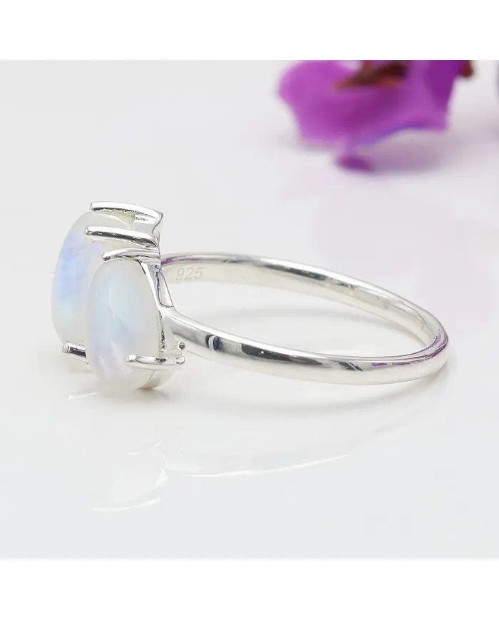Rainbow Moonstone Ring - 925 Sterling Silver Handmade Jewelry for her