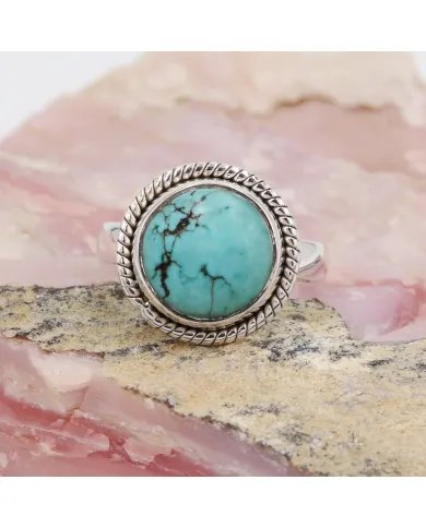 Tibetan Turquoise Gemstone Ring - 925 Sterling Silver Handmade Jewelry