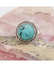 Tibetan Turquoise Gemstone Ring - 925 Sterling Silver Handmade Jewelry