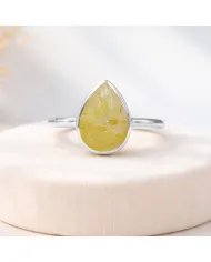 Rutilated Quartz Gemstone Ring – Handmade 925 Silver, Pear Shape