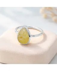 Rutilated Quartz Gemstone Ring – Handmade 925 Silver, Pear Shape