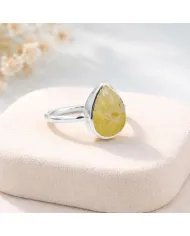 Rutilated Quartz Gemstone Ring – Handmade 925 Silver, Pear Shape