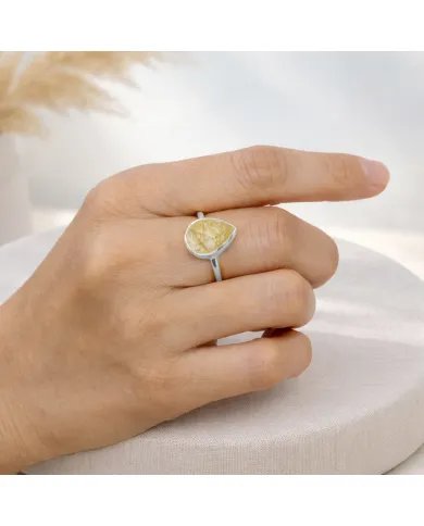 Rutilated Quartz Gemstone Ring – Handmade 925 Silver, Pear Shape