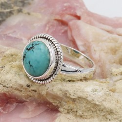 Turquoise Ring, Silver Ring, Solitaire Ring, Round Tibetan Turquoise Ring, Statement Ring, Engagement Ring, Vintage Ring for Her