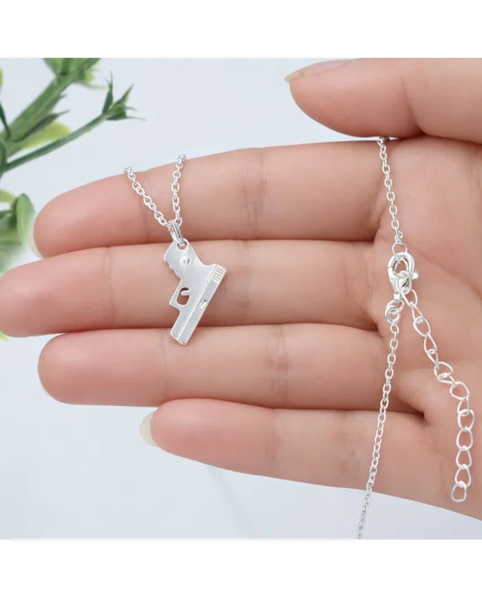 925 Silver Pistol Pendant Necklace – Handmade Gun Charm for Men & Women