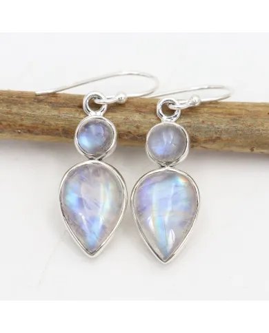 Rainbow Moonstone Teardrop Dangle Earrings – 925 Sterling Silver Jewelry