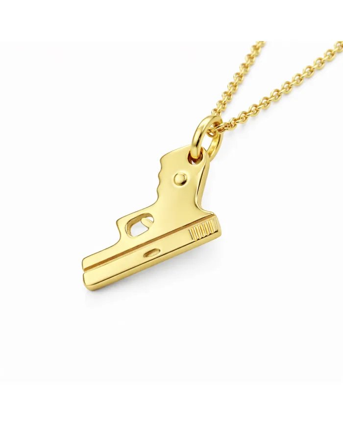 Gold Plated 925 Silver Pistol Pendant – Handmade Unisex Gun Necklace