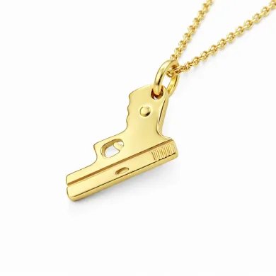 Gold Plated 925 Silver Pistol Pendant – Handmade Unisex Gun Necklace