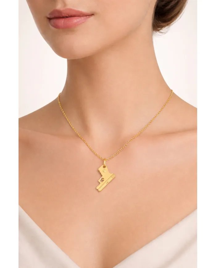 Gold Plated 925 Silver Pistol Pendant – Handmade Unisex Gun Necklace