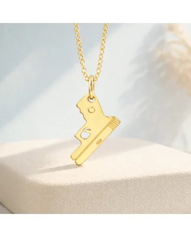 Gold Plated 925 Silver Pistol Pendant – Handmade Unisex Gun Necklace