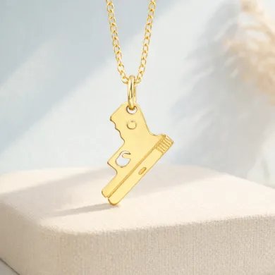 Gold Plated 925 Silver Pistol Pendant – Handmade Unisex Gun Necklace