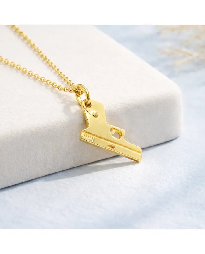Gold Plated 925 Silver Pistol Pendant – Handmade Unisex Gun Necklace