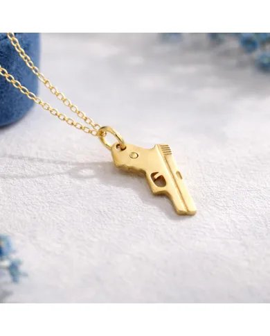 Gold Plated 925 Silver Pistol Pendant – Handmade Unisex Gun Necklace