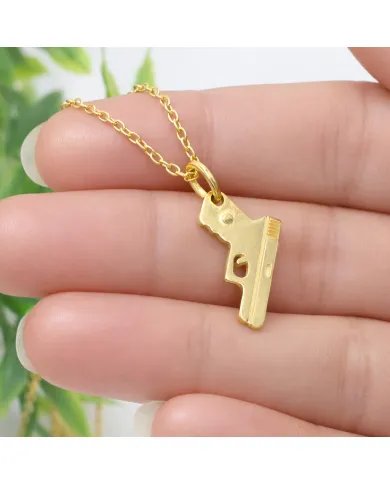 Gold Plated 925 Silver Pistol Pendant – Handmade Unisex Gun Necklace