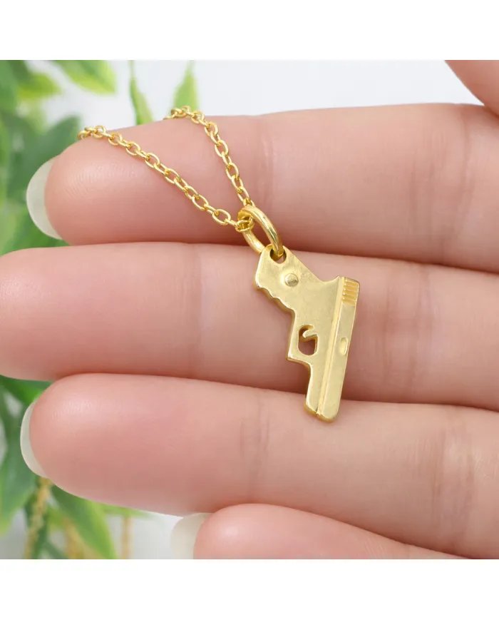 Gold Plated 925 Silver Pistol Pendant – Handmade Unisex Gun Necklace