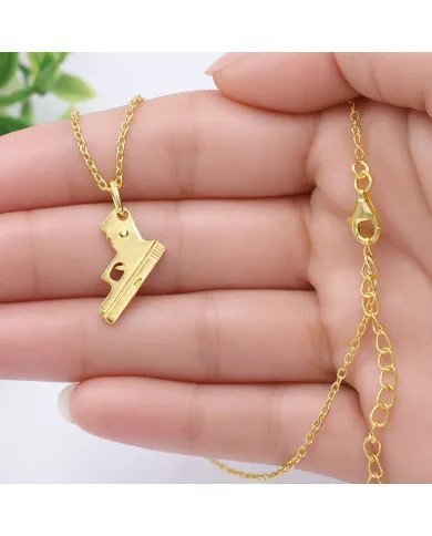 Gold Plated 925 Silver Pistol Pendant – Handmade Unisex Gun Necklace