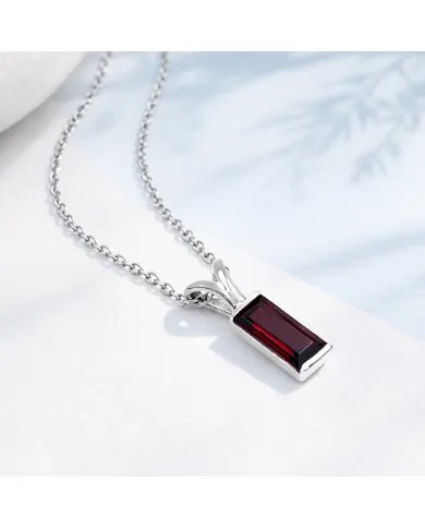 Baguette Garnet Pendant - 925 Sterling Silver Handmade Gift for Her