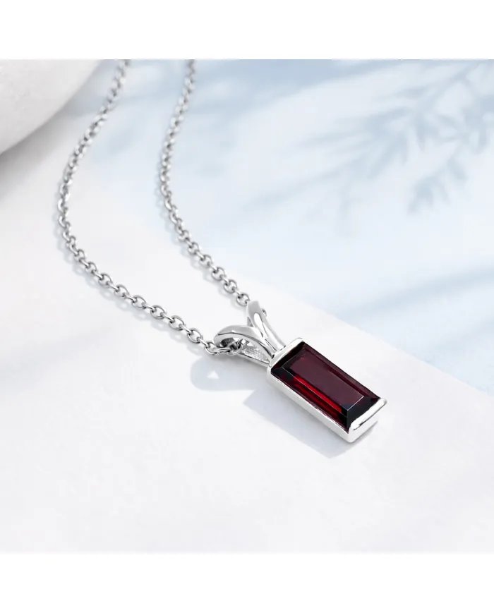 Baguette Garnet Pendant - 925 Sterling Silver Handmade Gift for Her