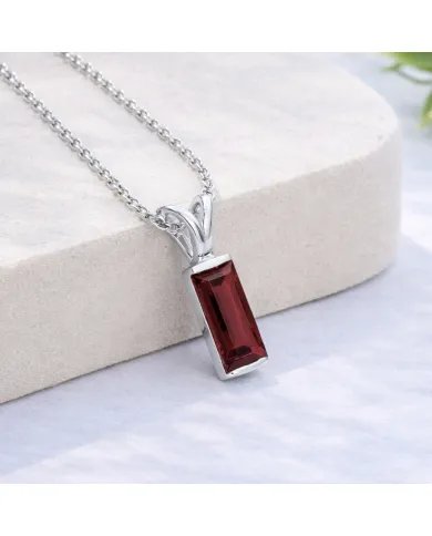 Baguette Garnet Pendant - 925 Sterling Silver Handmade Gift for Her