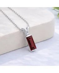 Baguette Garnet Pendant - 925 Sterling Silver Handmade Gift for Her