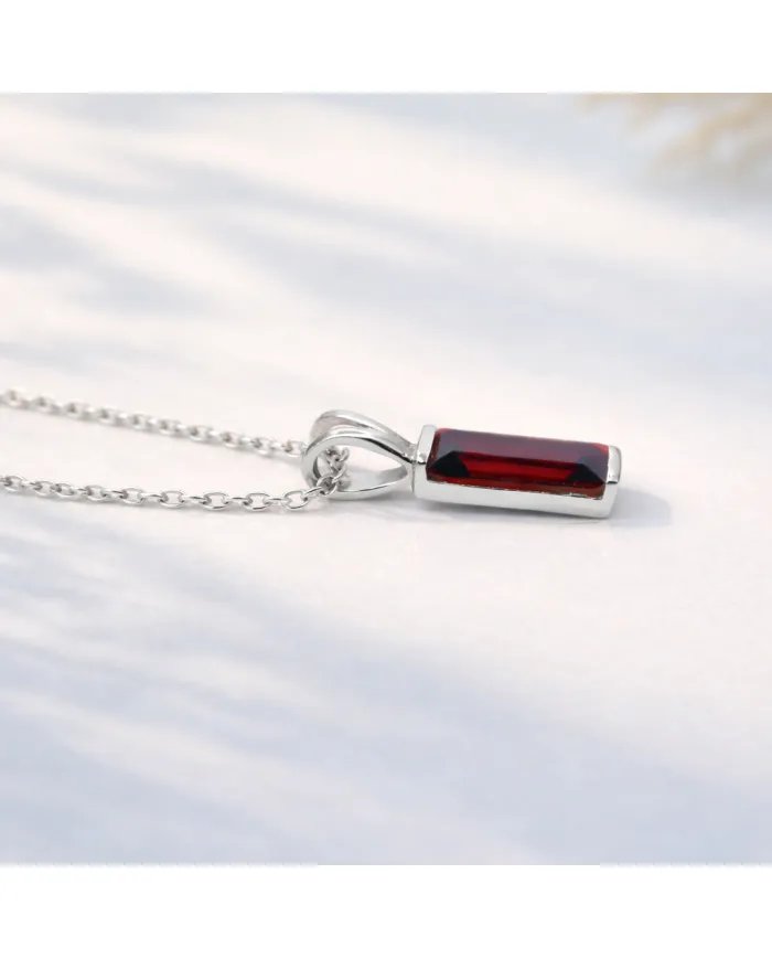 Baguette Garnet Pendant - 925 Sterling Silver Handmade Gift for Her