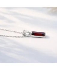 Baguette Garnet Pendant - 925 Sterling Silver Handmade Gift for Her